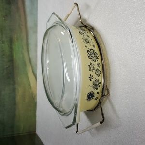 Vintage Pyrex Pressed Flowers 1957 Promotional Lidded Casserole Dish w/ Cradle